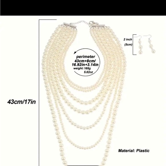 Ivory multi-strand faux pearl necklace and earring set with a - Picture 6 of 8